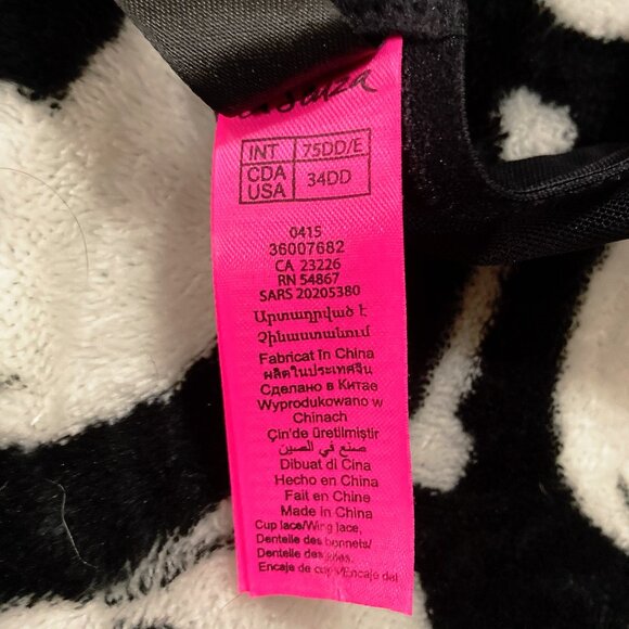 LA SENZA 34DD Black and nude pink floral lace underwire bra w/ clear rhinestones - Picture 11 of 13